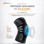 Proteção de silicone para patela em joelheira ortopédica para alívio de dor e absorção de impacto.